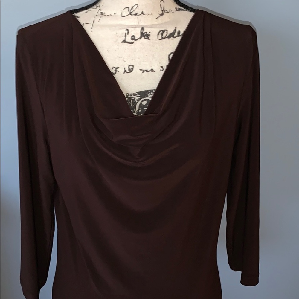 VINTAGE SUZIE dark brown drape neck blouse medium